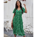 2021 Newest Spring And Summer Fashion Casual Retro Print dress Sexy Short Sleeved One Piece Long Skirt Women